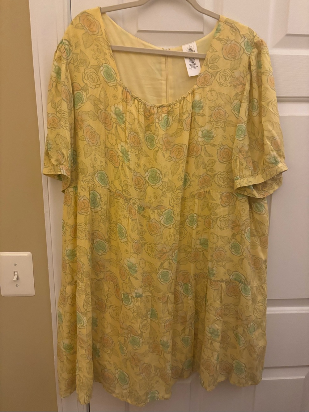 Disney Parks Cinderella Yellow Floral Scoop-Neck Dress with Pastel Accents 3X